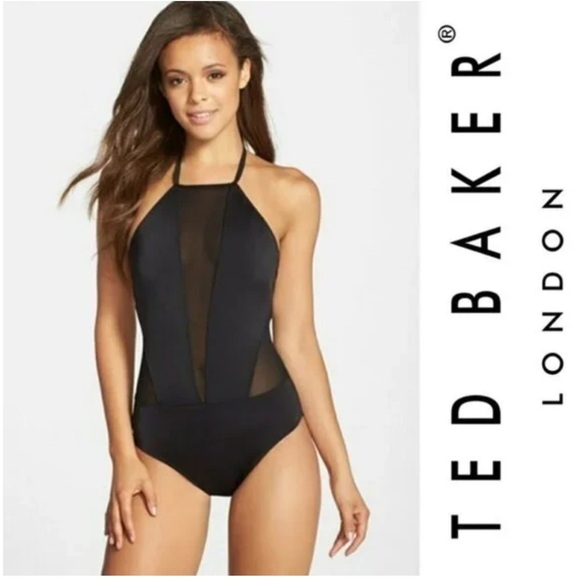 NWT TED BAKER Mech Mesh Panel Swimsuit in Black - Picture 11 of 13